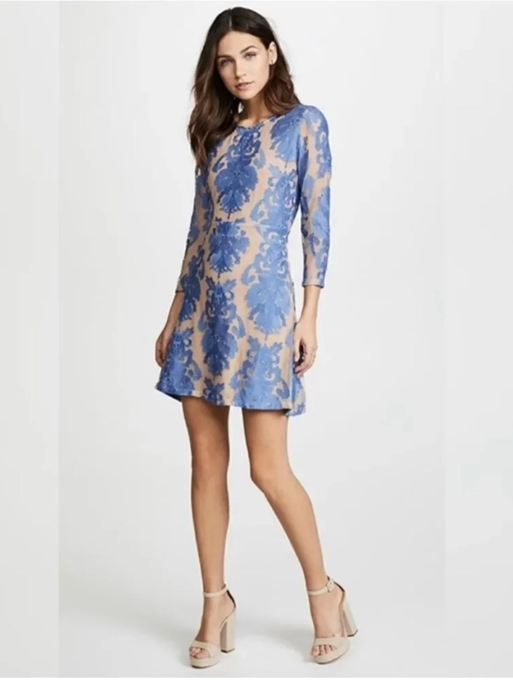 For Love and Lemons Light Blue Night to Remember Floral Lace Open-Back Dress S - Picture 2 of 10